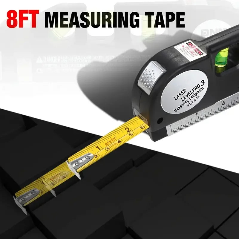 4 in 1 Fixit Laser Level (IMPORTED) Pro 3, 4in1 Multi-Purpose Measuring Tool With 8 Feet Tape