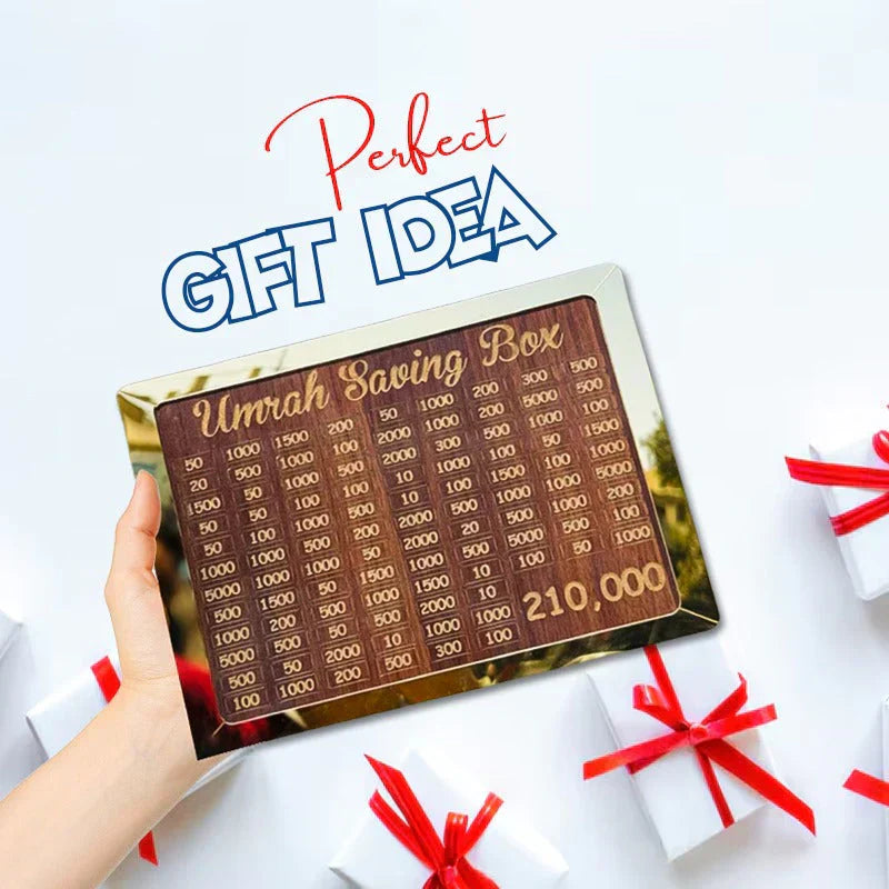 Dark Brown Wooden Umrah Saving Box – Stylish & Spiritual